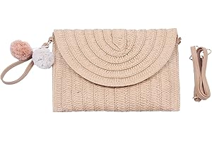 Syrads Bolso de mano de paja de noche para mujer Bolso de playa de verano Bolso de sobre tejido de paja