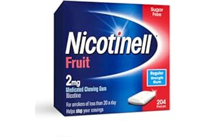 Nicotinell Fruit Gum 2mg (204 Pieces), Stop Smoking Aid, Sugar Free Nicotine Gum, Mild Fruit Flavour, 2mg Regular Strength for Light Smokers, Quit Smoking Aid, Value Pack