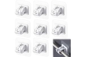 BEYLOS 8Pcs Self Adhesive Curtain Rod Hooks Self Adhesive Curtain Hooks Durable Structure for Home Bathroom Kitchen Hotel Smooth Surfaces Such as Glass and Stainless Steel for Hanging Curtains and More