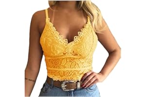 YJLX Spitzen Oberteile Damen Bauchfrei - Spitzen BH Sexy Bauchfrei Tops Elegant Sommertop SpaghettiträGer Tops Cropped Camisole Tanktop äRmellos Spitzentop- Spaghetti Top- Untertops