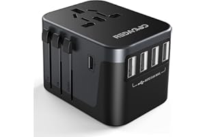 Redagod Adaptateur Voyage Tout-en-Un avec 4 USB 5.6A et 1 USB C 2023 Adaptateur de Prise Universelle Dépoli France vers Anglaise, USA, Japon, Canada Italie, Australie