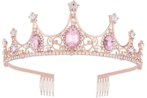 Vofler Roségold Tiara Krone mit rosa Kristall - Barock Vintage Grün Strass Stirnband für Frauen Königin Dame Mädchen Braut Prinzessin Geburtstag Hochzeit Festzug Halloween Kostüm Party mit Kamm