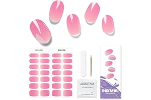 DUKASOU 28 tiras de gel semiendurecido para uñas, pegatinas de uñas de gel de calidad de salón de belleza, tiras de esmalte de uñas duraderas para mujeres, niñas, niños (Rosa)