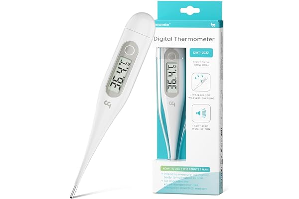 Thermomètre Numérique pour Bébé et Adults, Thermometre Fièvre Médical, Rapide et Précis, Signal Acoustique, Commutable ℃/℉, Gris