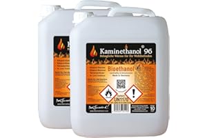 ‎KAMINETHANOL Kaminethanol Icking 20 Liter Bioethanol 96,6% (2 x 10 L) Premium Qualität - direkt vom Hersteller für Ethanol Kamine, Alkohol-Brenner, Terrasenfeuer, Raumfeuer und Gartenfackeln