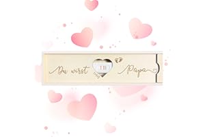 CUIDONGSHENG Caja sorpresa para el embarazo, caja sorpresa para papá, caja de madera sorpresa, anunciar el embarazo, caja sorpresa bebé para papá, regalo para familia (Du Wirst Papa 1 + 1 = 3)