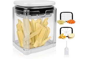 CARASTEK Pommesschneider und Gemüseschneider, 2 in 1 Kartoffelschneider mit 2 Klingen Schnellschnitt, Apfelschneider Spart Mehr Zeit,Pommes Schneider Edelstahl für Pommes Gurke Karotte Apfel Gemüse Obst