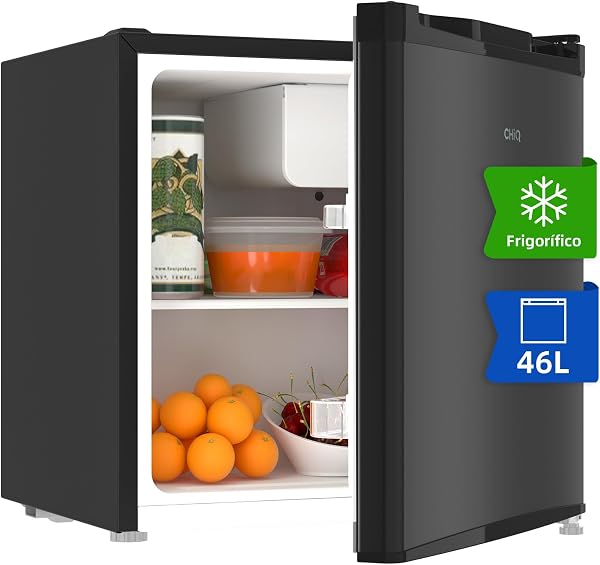 CHIQ Frigorífico Minibar capacidad 46L, Compresor incorporada, Botellero y Compartimiento Congelador, Control de Temperatura regulable, Bajo Nivel de ruido, Puerta Reversible, Color Negro - 1