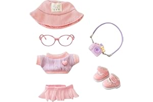 PGONA Mrltau Tenue de Loisirs Mignonne pour poupées Vinyl Plush Toy, avec Chapeau de pêche en Velours côtelé, Gilet en Tricot, Jupe Mini, caméra déco, Chaussures, Accessoires pour la première/deuxième