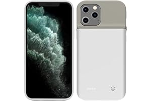 Huije Akkuhülle für iPhone 12 Pro Max, 6800 mAh, wiederaufladbar, unterstützt Audio, erweiterter Akku, schützendes Backup-Ladegerät, tragbare Powerbank-Hülle, Weiß