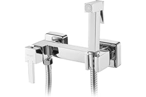 Ibergrif Square Bidet Sprayer kit for Toilet, Handheld Hot & Cold Sprayer Shattaf Toilet Attachment Stainless Steel for Pet Bath/Personal Hygiene/Bathroom, Easy to Install, Wall Mount, Chrome, M22021