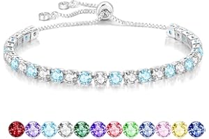Mieoyue S925 Silver Bracelet for Women Adjustable Slider Crystal Tennis Bracelet Birthstone Jewellery Birthday Gifts