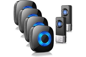 PHYSEN Timbre de Puerta, Timbre Inalámbrico para Puerta, 2 Emisor y 4 Receptores, 5 Niveles de Volumen, 58 Melodías de Timbre, Funcionamiento hasta 1000 Pies de Alcance