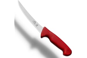 HESTENBERG Solingen Germany - Cuchillo para deshuesar recto y curvado en rojo, adecuado como cuchillo de carnicero, cuchillo de carnicero y cuchillo de carne (curvado de 6 pulgadas)