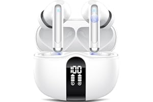 TUKIO Ecouteurs Bluetooth sans Fil, Ecouteurs Bluetooth 5.3 avec 4 ENC Réduction Antibruit Mic Casque Bluetooth, 40H Ecouteurs sans Fil, IP7 Étanche Oreillette Bluetooth, HiFi Stéréo Basses, Écran LED/Blanc