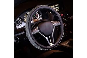 EINESIN New Diamond Leather Steering Wheel Cover with Bling Bling Crystal Rhinestones, Universal Fit 14.5in-15in Car Wheel Protector for Women Girl Fit Suvs,Vans,Sedans,Car,Trucks(black)