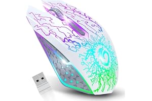 VersionTECH. Raton Inalambrico para Juegos, 2.4G Raton Gaming Recargable Silencioso con Luces LED Coloridas, 6 Botones, para PC, Ordenador, portátil,Ultra-Ligero-Blanco