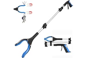 AMRSPTTE 36" Litter Pickers Grabber Stick, Helping Hand Grabber for Adults, Disabled and Elderly, Heavy Duty Pick Up Stick Grabber, Foldable Rotating 360 Degree Reaching Aid (Blue, 36")