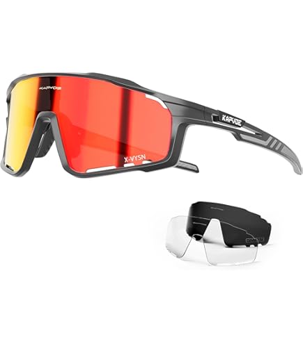 KAPVOE Gepolariseerde fietsbril, 3 verwisselbare glazen, mountainbike zonnebril voor heren en dames, ideaal voor MTB, fietsen, hardlopen, skiën, vissen, rijden, 10 groen en zwart