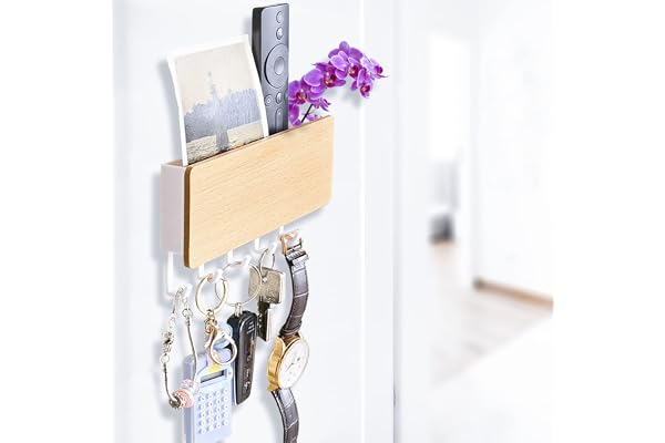 Echehi nyckelhållare med 5 krokar, lättinstallerade nyckelkrokar väggmonterade, litet nyckelställ, klädställ, brevställ, lämplig för entréområden och bakom dörrar