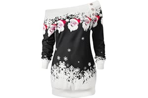 CHARMMA Damen Weihnachten Pullover Langarmshirt Santa Claus und Schnee Druck Sweatshirt