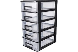 SAFIGLE Przezroczyste szuflady, 5-stopniowa szafka do przechowywania, czarna, przezroczysta, na biżuterię, kosmetyki i artykuły biurowe, organizer z