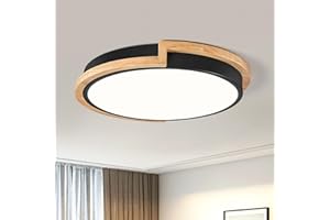‎VIKAEY Vikaey LED Deckenleuchte, Schwarz Deckenlampe 30cm, 24W Lampe mit Holz für Schlafzimmer Wohnzimmer Küche Flur Esszimmer 4000K