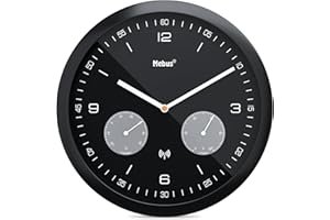 Mebus Funk-Wanduhr mit Thermometer und Hygrometer/Kunststoff/Rund/Modell: 52825 / Farbe: Schwarz, 26 cm