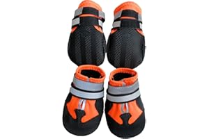 Leeko Hundeschuhe, 4er-Set wasserdichte Schneeschuhe pfotenschutz mit Anti-Rutsch Sohle, reflektierendem Riemen, Klettverschluss, Schuhe Hundeschnee Stiefel für Kleine Mittlere Große Hunde, Orange (M)