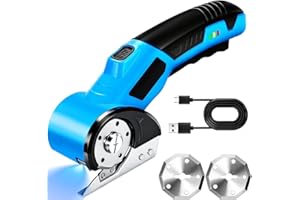 YAASIER Kartonschneider Elektrisch, 4V Kabellose Rollschneider mit 2 Klingen, 3 Geschwindigkeitsstufen Universalschneider Rotationsschneider mit LED-Licht für Papier, Teppich, Leder, Filz