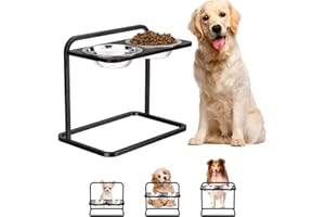 SUSSWIFF Erhöhte Hundenäpfe für große Hunde, höhenverstellbar mit 2 Hundefutternäpfen aus Edelstahl, schwarzer erhöhter Futternapfhalter, erhöhte Hundenäpfe