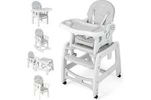 COSTWAY 5 en 1 Tronas de Bebe, Trona Portatil con 2 Bandeja Extraíble de 4 Posiciones, Cojín, Respaldo de 3 Niveles, Silla de Comer, Trona Evolutiva para 6-72 Meses
