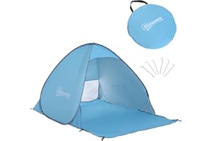 Outsunny Abri de Plage Tente de Plage Pliable Pop-up Automatique instantané Protection UV fenêtre arrière Grand Tapis de Sol Bleu Ciel