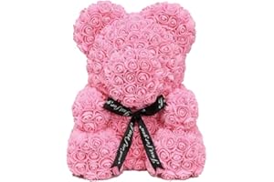 M&H 25cm Red Rose Teddy Bear Rose Flower Artificial Decoration Women Valentines Gift (Pink)
