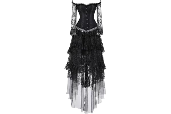Corset Top kjol Set klänning Bustier spets Long Sleeves Floral plus storlek kostym kvinnor