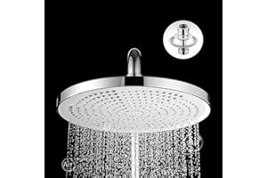 LONGHEXINA Shower Head High Pressure,Rainfall Shower Head 10 Inch, Adjustable Replacement Showerhead with Swivel Ball,Round Fixed Shower Head with Chrome Finish Universal Fittings
