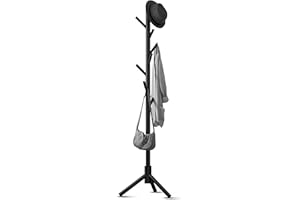 Bayt Garderobenständer 175 cm - Kleiderständer Holz - für Kleidung, Hüte, Taschen, Eingang, Wohnzimmer, Schlafzimmer, Büro - 8 Haken (Schwarz)
