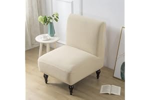 Highdi Sesselbezug Ohne Armlehne, Akzent Stuhlhussen Ohne Armlehnen, Jacquard Wildleder Abnehmbarer Waschbare Sessel-Überwürfe, Stretch Sesselschoner für Hotel Cafe Wohnzimmer (Beige)