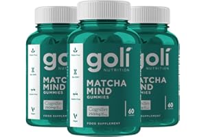 Goli Matcha Mind Gummies - 180 Count - Green Tea Leaves Powder with Cognizin for Focus, Attention and Brain Health, Vegan, Non-GMO, Gluten-Free & Gelatin Free.