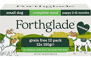 Forthglade Wet Dog Food for Small Dogs (12 x 150g Trays) - Puppies 2-12 Months, Grain Free & Hypoallergenic Food, Variety Pack, Chicken, Lamb & Turkey, Vegetables, Complete Meals, Natural Ingredients