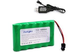 nvizyeu 7.2v nimh battery, 1500mah rechargeable 7.2v rc battery, suitable for rc car rc engineering vehicle electric toys, comes with 7.2v battery charger