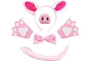 VIKSAUN Conjunto de Disfraces de Cerdo, Conjunto de accesorios de disfraz de animal rosa con nariz de cerdo, orejas, pajarita, Guantes y cola, para fiesta de vestido temático, juego de rol
