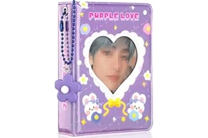 RUNRAYAY 3 Inch Mini Fotoalbum Kpop Fotokartenhalter, Lila Bär Liebe Herz Hohle Fotokarte Id Halter mit Blume Anhänger 40 Taschen