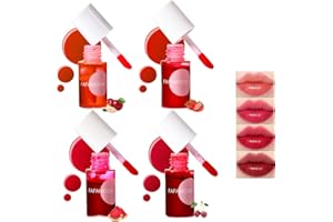Baorder 4PCS Korean Lip Gloss Set, Lip Tint Stain Set,Mini Liquid Water Tint,Moisturizing Natural,Long Lasting Waterproof,Multi-Use Lip and Cheek Tint(Apple& Strawberry& Watermelon& Cherry)
