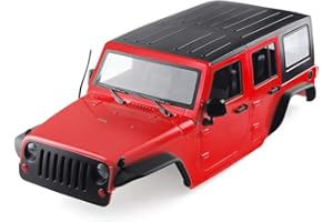 INJORA RC Carrocería Kit 313mm Distancia Entre Ejes Corpo Cuerpo Jeep Wrangler Body Car Shell para 1/10 RC Crawler Axial SCX10 SCX10 II 90046 90047 (Rojo)
