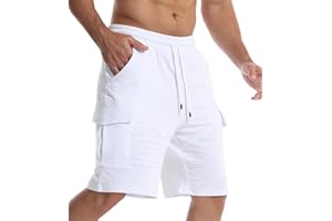 Suwangi Short pour Homme Casual Pantalon Court Cargo en Coton Elastique avec Multi-Poches