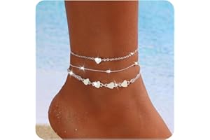 GGUFAY 3 Pezzi Cavigliera Impermeabile a Strati per Donna Regolabile, Farfalla Cuore Cavigliere, Cavigliere da Spiaggia Argento per Donna, Regalo di Gioielli