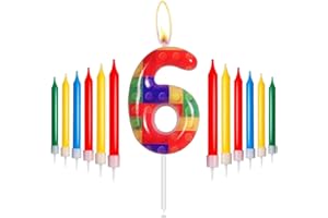 mciskin Candele di Compleanno con Mattoncini, Candele per Torta Numero 6 Rosse, Gialle, Verdi, Blu, Candele per Feste Pixel, Candele per Torta di Compleanno a Tema Mattoncini per Ragazzi Ragazze Décor