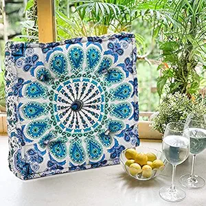 COZY FURNISH Square Floor Pillow Tufted Cushion Thick Chair Pads, Chair Cushion, Back Support Cushion, Mandala Printed Seat Cushion 16 Inch x 16 Inch (White)