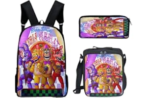 ANJINGUANG FNAF - Mochila con lonchera y estuche para lápices, diseño de cinco noches, mochila escolar para adolescentes, mochila para computadora portátil, bolsa de viaje, f